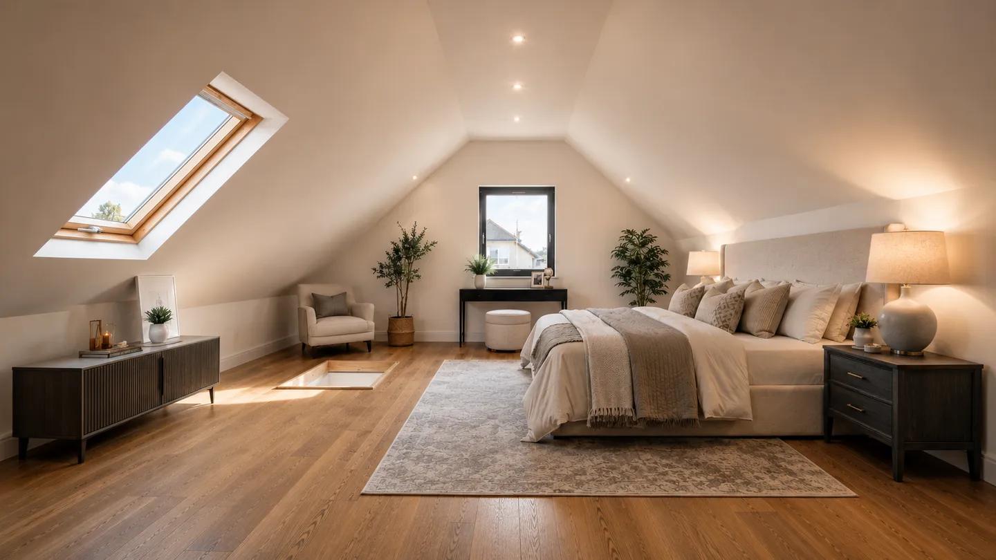 Finished attic bedroom after conversion in County Meath